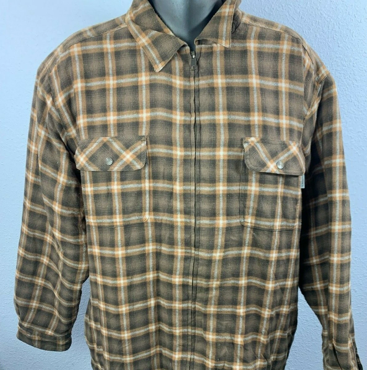 Wolverine Sherpa Lined Zip Up Jacket Mens Size XXL Brown Plaid Trucker Rancher