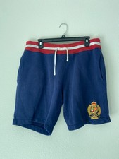 Polo Ralph Lauren Drawstring Sweat Shorts Navy Blue Embroidered Crest SZ M