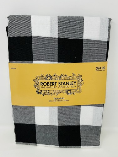 Robert Stanley Black & White Buffalo Cottage Plaid Tablecloth/60"x84" Poly NIP - Picture 4 of 12