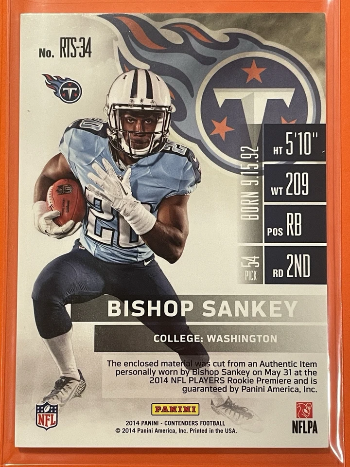 2014 Panini Contenders Bishop Sankey Rookie Ticket Swatches RC #RTS-34 Football - Image 2 of 2