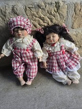 Coppia Bambini Bambole Vintage Ceramica 35 Cm 