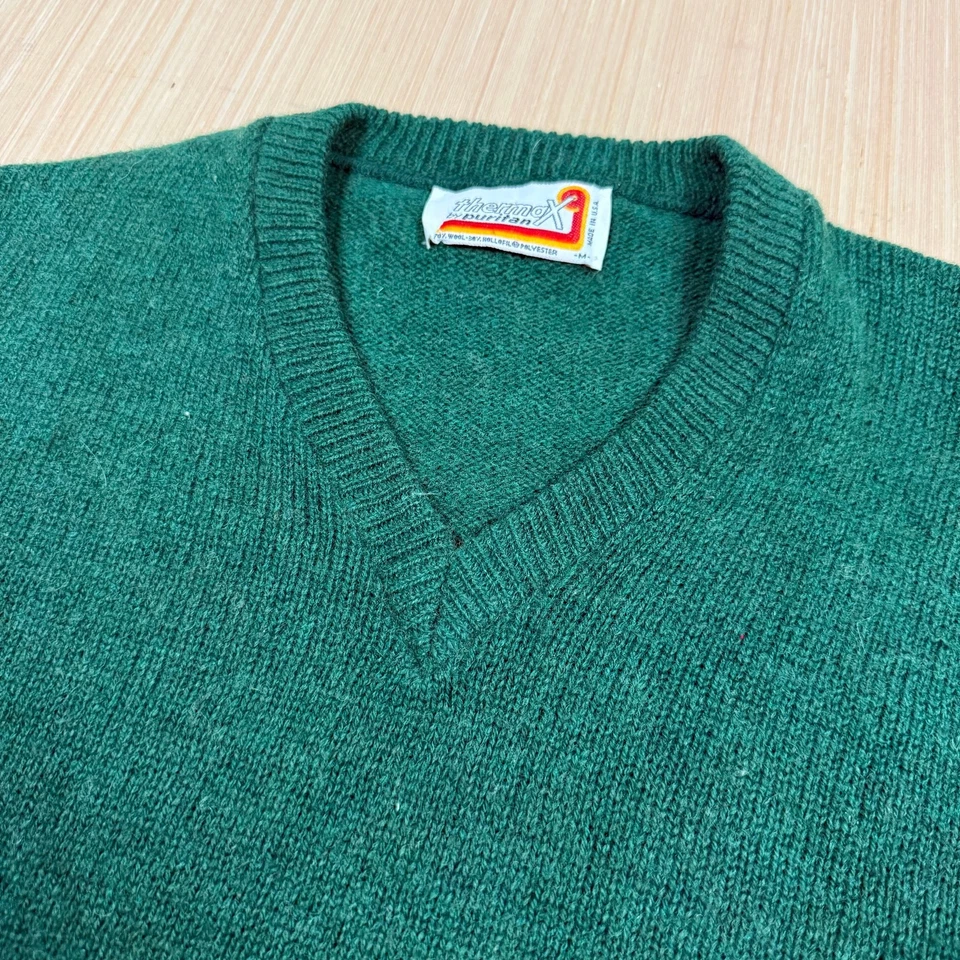 Suéter puritano vintage anos 70 verde escuro thermax médio masculino rockalbilly golfe - Imagem 2 de 4