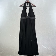 Vintage Enfocus Dress Women 22W Black Midi Rhinestone Y2K Beachy Halter Summer