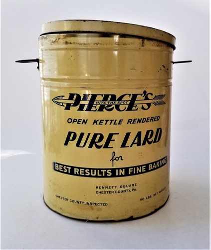 antique PIERCE'S LARD TIN kennett square chester county pa 14" slaughter shop