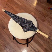 Antique Umbrella Made of Wood and Cloth with Wooden Handle Made In Italy 1930s