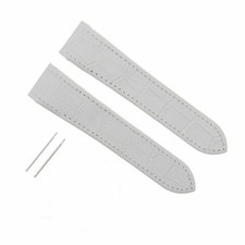 SCREW 20MM LEATHER BAND ALLIGATOR STRAP FOR 32MM CARTIER SANTOS MIDSIZE WHITE