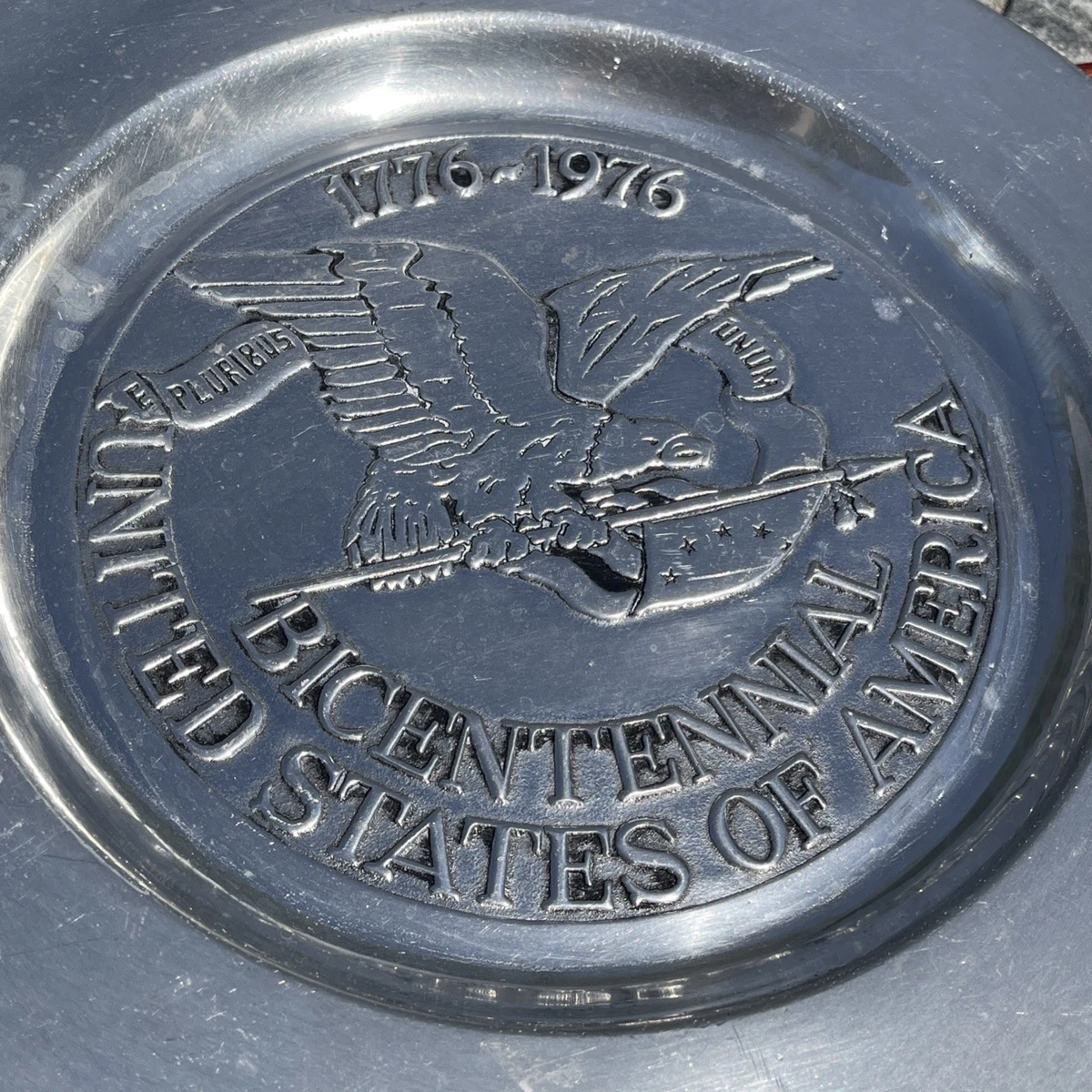 ビンテージピュータープレート1976アメリカ建国200周年記念1776-1976 Bicentennial Pewter Plates Indiana Collectible Pewter Metalware