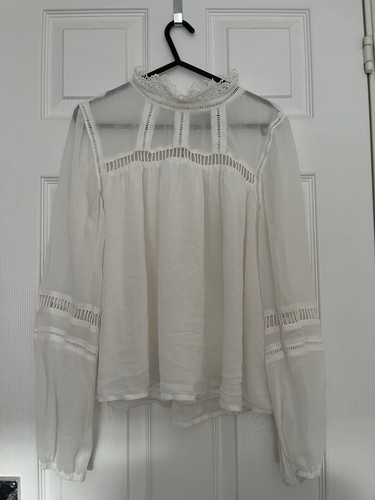 Camicetta ASOS bianca in pizzo taglia 10 manica lunga collo alto boho/zingara/vittoriana