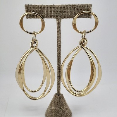 Gold Tone Ovan Hoop Dangle Earrings Pierced