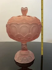 XL 12” tall Pink frosted Moon and Star Compote. LG Wright.