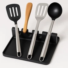 Silicone Utensil Rest Winth Drip Pad - Heat Resistant Spoon Holder Rack