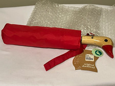 Original Duckhead Red Automatic Compact Folding Umbrella Wooden Duck