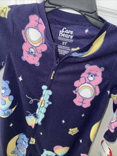 NWT Girls Toddler 3T  Care Bears Footed One Piece Zipper Pajamas