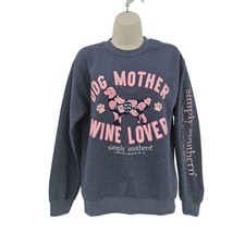 Novelty Sweatshirt Women S Gray Dog Mother Wine Lover Crewneck Spell Out Graphic