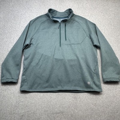 LL Bean Mountain Fleece Pullover Mens XL Green 1/4 Zip Mock Neck Stretch Hiking