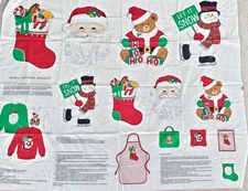Vtg CRANSTON CRAFT WORKS Fabric Panel MERRY CHRISTMAS Appliques w/ Instructions