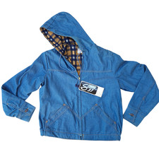 NOS Vintage 70s 80s Denim Jean Jacket Hoodie Flannel Lined Zip Front w/ TAGS