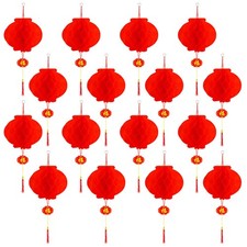 16 Pieces Lunar Chinese Round Hanging Red Paper Lanterns Decorations for 2026...
