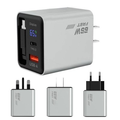 65W Extendable Digital Display GaN Charger for iphone Phones Tablets Y9B8