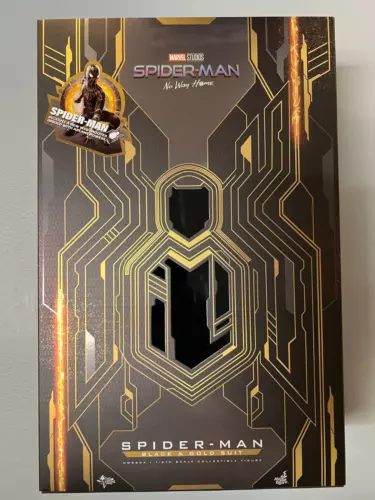 Traje Hot Toys MMS604 Spider-Man No Way Home SPIDER-MAN Negro y Dorado Escala 1/6