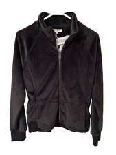 WORKSHOP REPUBLIC CLOTHING Women  s Black Velour Silver Zipper Jacket Size Medium