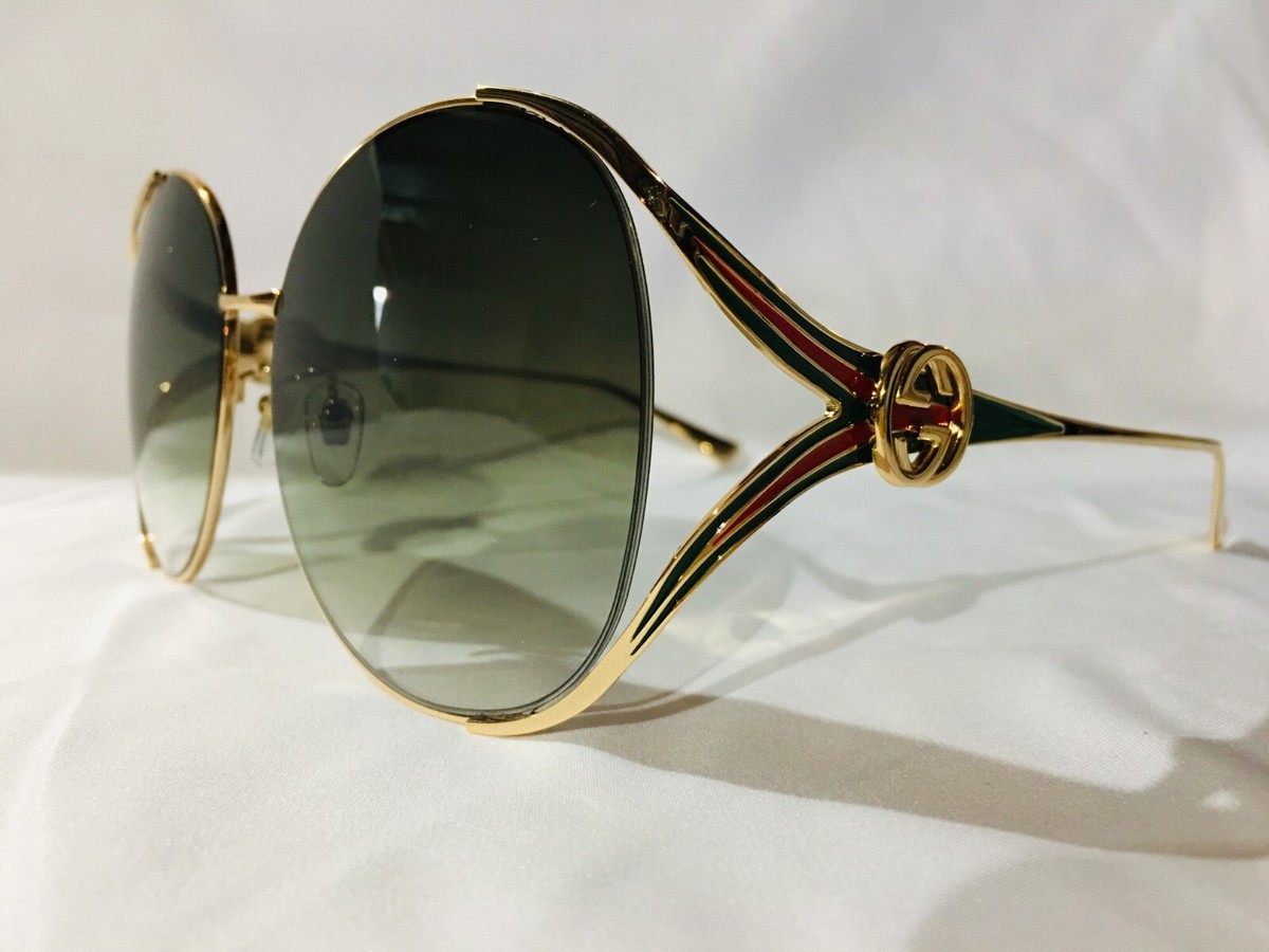 Authentic New Gucci GG0225S 006 Gold/Green Gradient Round  display picture 2