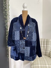 Changes By Together Quirky Arty Patchwork Velvet Jacket Uk 24 Blue 54” Bust