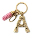 Bamboo Initial Letter Alphabet Key Chain, Keychain, Bag Charm with Pink Tassel