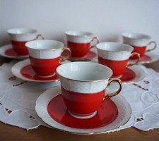 6 Tassen THUN Natalie 62 rot gold Mokka Kaffee Sammeltasse TOP Set Konvolut neuw