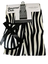 Gourmet Club Hostess Kitchen Apron Zebra Print w/2 Ribbon Pockets 100% Cotton