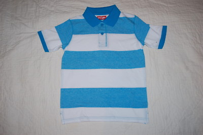 Boys S/S Polo Shirt TURQUOISE & WHITE Bold Thick Stripes SIZE M 8 L 10-12 XXL 18