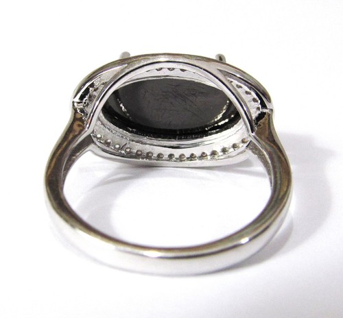 East-West Oval Shungite & White Zircon Halo BLACK & WHITE Mod Statement Ring 7.5 - Picture 8 of 9
