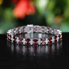 10 Ct Oval Simulated Garnet Attractive Tennis Bracelet 925 White Sterling Silver 10 Ct Oval Simulated Garnet Attractive Tennis Bracelet 925 White Sterling Silver