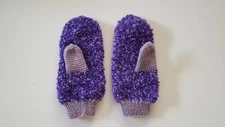 New Women's Dark Purple Knitted Hand Made Winter Mittens, Size M