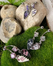 PAIR Best Friends Heart CZ Gem Belly Ring Set Navel Piercing Pierced Naval