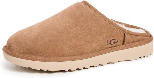 UGG Men's Classic Slip On Slippers Suede Sheepskin Wool, Chestnut, Black 1129290 - Picture 14 of 15