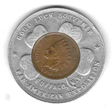 Encased 1901 Indian Cent - Pan-American Exposion, (1901), (Buffalo, New York)