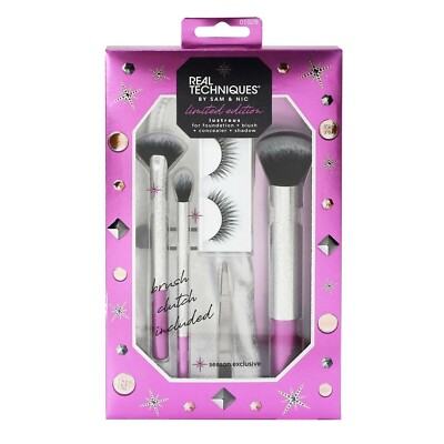 NEW Real Techniques Lustrous Brush Set with Lashes and Tweezers Limited Edition