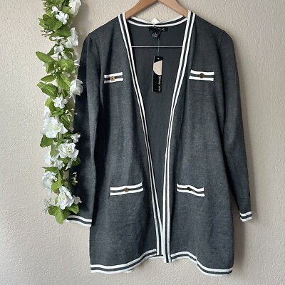 NWT $68 Size S Small Ava Paige Knit Gray Contrast Trim Longline