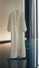 Val Mode VTG Small White Sheer Lace Peignoir Floral Open Front Lingerie Robe