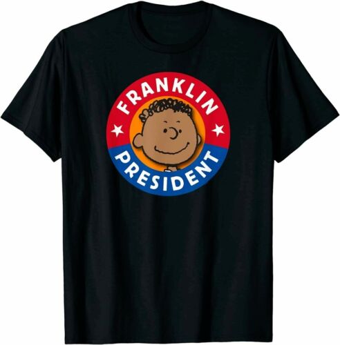 Funny Peanuts Franklin For President Cotton Black T-Shirt - Afbeelding 1 van 4