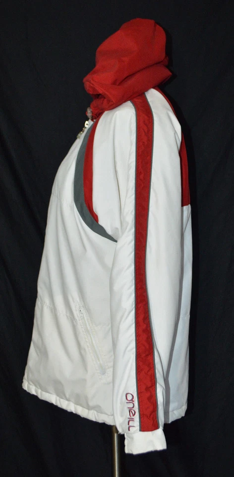 Jaqueta de inverno ONEILL branca vermelha cinza isolada com capuz snowboard tamanho médio - Imagem 4 de 4
