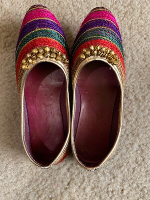 Girls 12.5 Sz Juuti Khussa Nagra Flats Ghunghroo Bells Multicolor Ethnic Indian