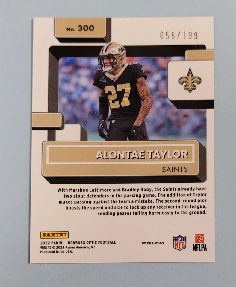 Alontae Taylor 2022 Donruss Optic Orange Prizm RC /199 #300 New Orleans Saints - Image 2 of 2