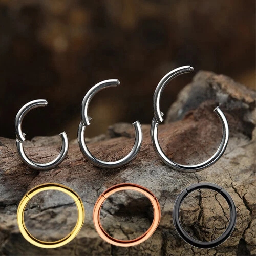 1,6mm Rose Gold Schwarz Silber Piercing Clicker Hinged Segment Ring Scharnier - Bild 2 von 2