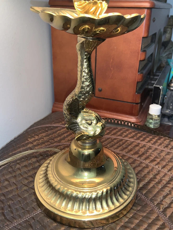 Lámpara PAUL HANSON KOI FISH Vieira Concha Marina LATÓN Rara con Pantalla Foto 3 de 4