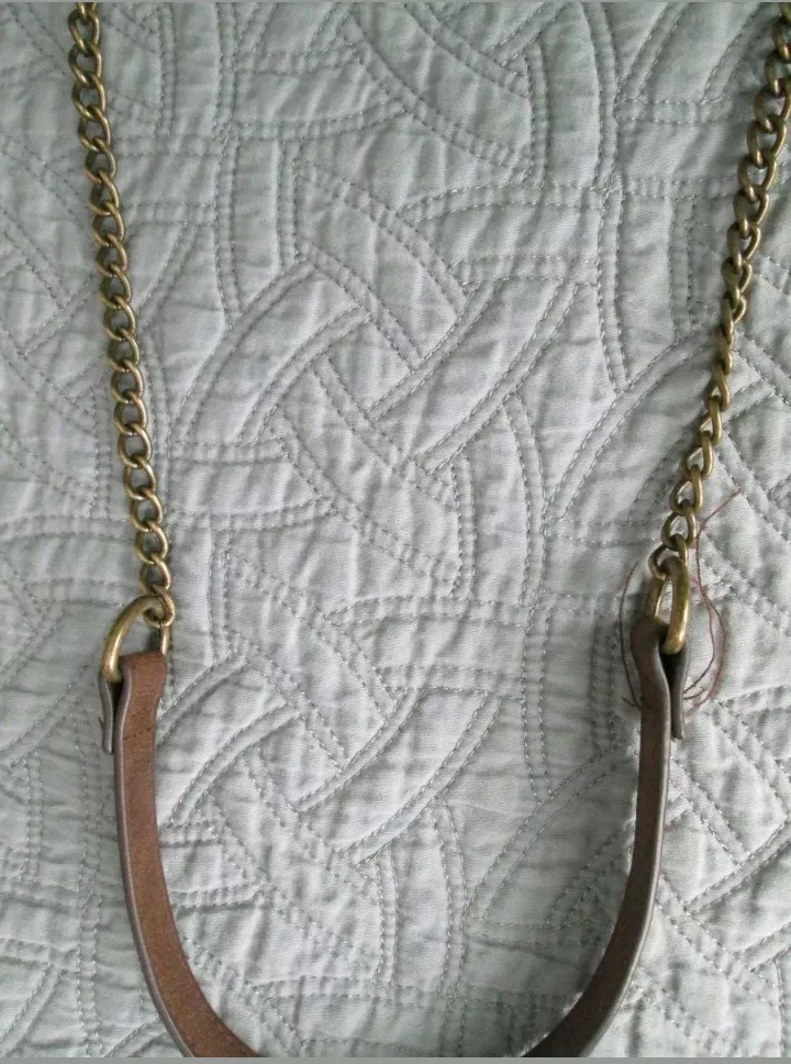 T Shirt Jeans Crossbody Purse Bag Brown Braided Gold Chain Vegan