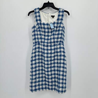 Ann Taylor Sheath Dress 2 Petite White Blue Houndstooth Sleeveless NWT |  eBay