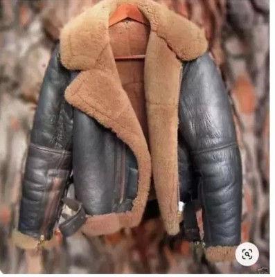 B3 RAF Brown Mens Bomber Flying Aviator Fur Irvin Real Shearling Leather Jacket