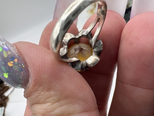 GENUINE 14mm Citrine Sterling Silver Ring MEXICO Signed Size 6.75 Huge VTG - Picture 8 of 13